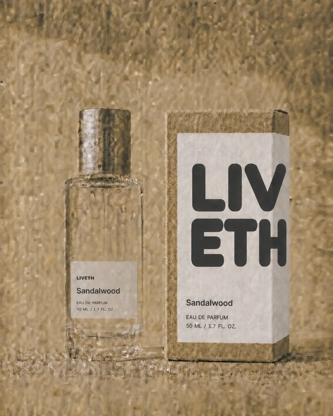 LIVETH eau de parfum bottle beside its kraft box